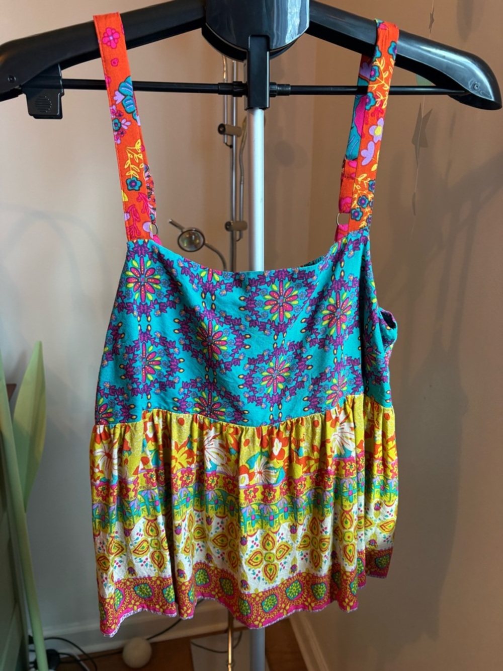 NATURAL LIFE Turquoise Floral Tiered Tank with Pink and Yellow Accents